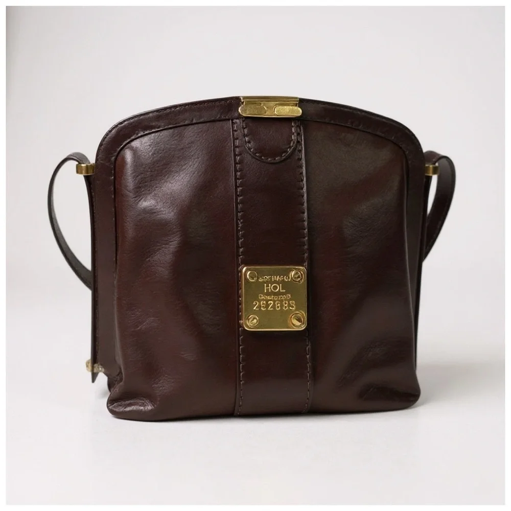 Vintage HCL Leather Crossbody Bag W/ Gold Accents - Picture 10 of 13